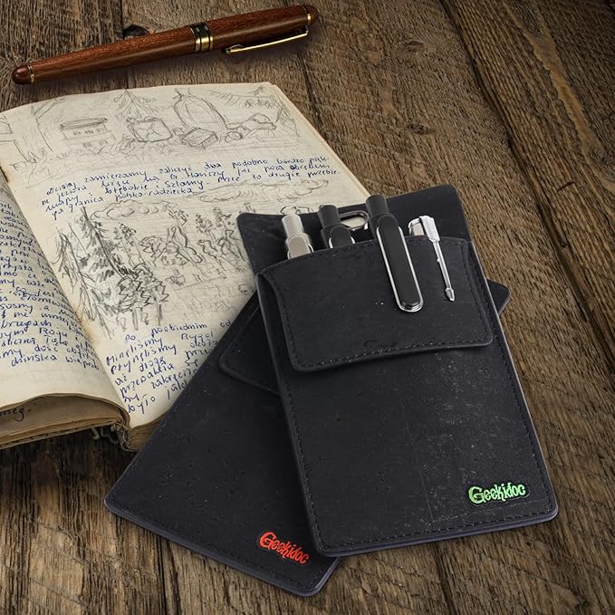 Premium Portuguese Cork Pocket Protector for Men | Multi-Use Pocket Protectors for Shirts and Lab Coats | For Pen, Pencils, Pointers, and More | 2 Pack of Black Pocket Organizer Protectors