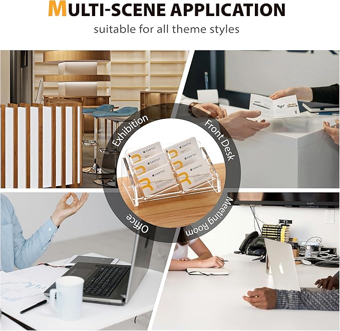 SANRUI Acrylic Business Card Holder for Desk, 3 Tier Clear Tilt Business Name Card Display Holders Stand Storage Organizer Fits 360 Business Cards (Horizontal, 6-Slot)