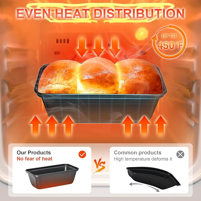 HONGBAKE Mini Loaf Pan for Baking Bread, 6 x 3.3 x 2 In Nonstick Small Banana Bread Tins Set of 3, Tiny Carbon Steel Meatloaf Pan - Dark Grey