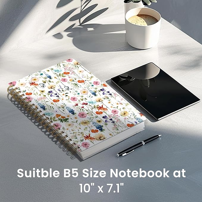 Spiral Graph Paper Notebook Journal for Work, 300 Pages, Thick B5 (7.1"x10") Grid Journals for Women & Writing, Hardcover Notebook for Note Taking, Perfect for Work School Note Taking Business, Floral