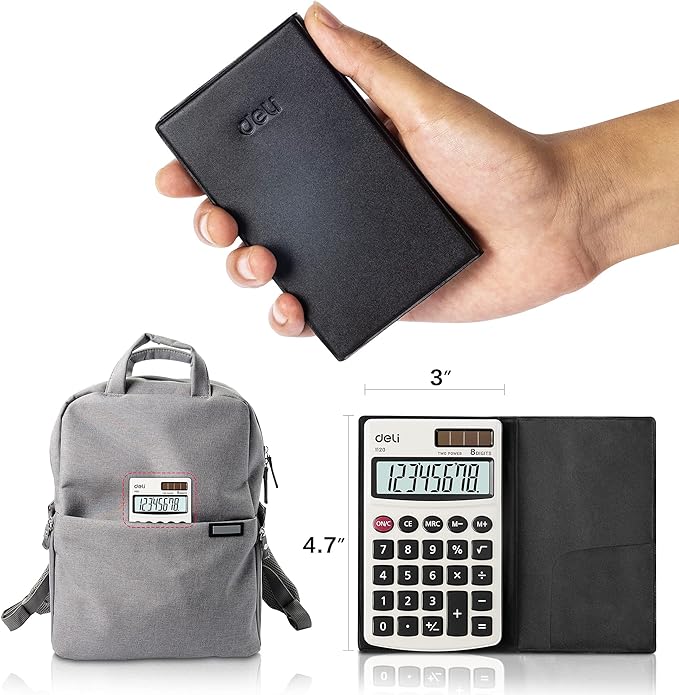 Calculator, Deli Standard Function Basic Calculators, Solar Battery Dual Power Office Calculator with Cover, Metal Panel