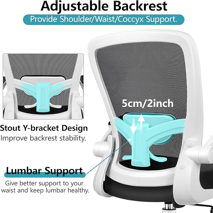 FelixKing Office Chair, Ergonomic Desk Chair Breathable Mesh Chairs with Adjustable High Back Lumbar Support Flip-up Armrests, Executive Swivel Comfy Task Computer Chairs for Home Office White