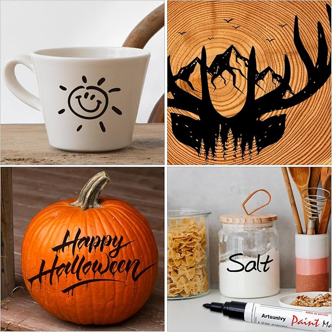 Black Paint Pens Permanent Markers - 2 Pack Oil Based Quick Dry Waterproof Markers for Plastic, Tire, Rubber,Wood, Rocks, Metal, Canvas, Dark Surface,Craft Art Supplies,Medium Point