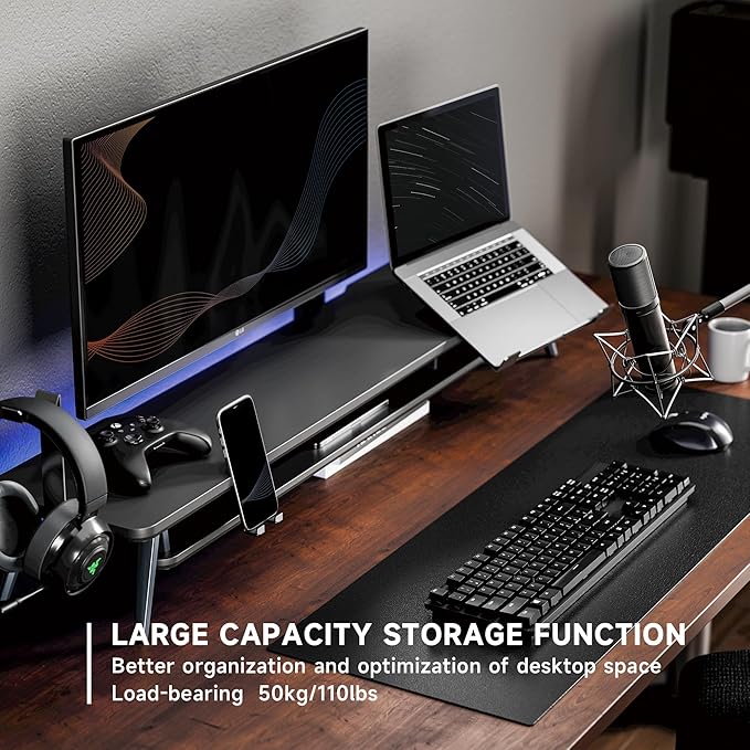 Fenge Dual Monitor Stand, Monitor Riser for 2 Monitors with Adjustable Laptop Riser , 42.5 Inch Desk Shelf for Top of Desk with Phone Holder& Headphone Stand