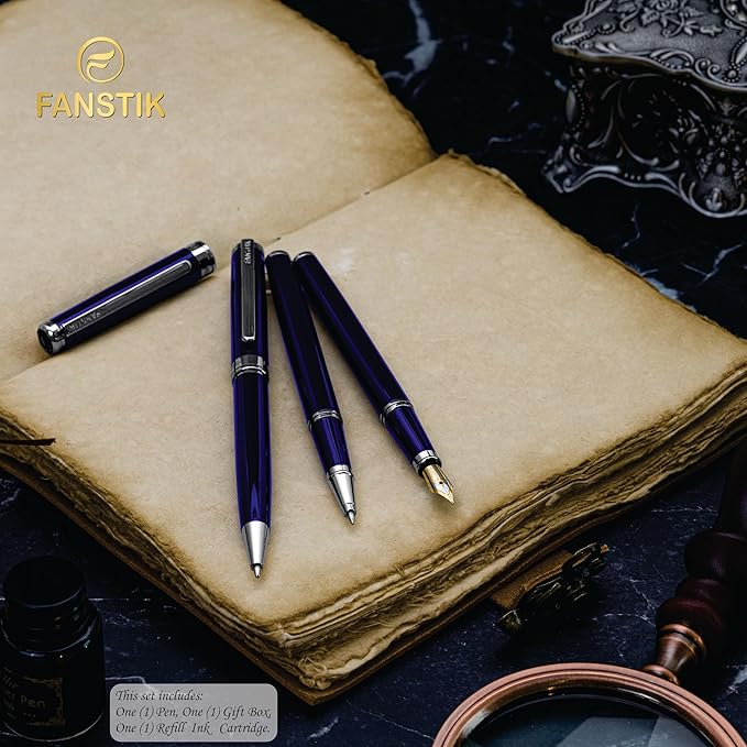 Customized Blue Luxury ballpoint pen (Made In USA) fancy gift set for women, Real 24K Gold Plating, Professional executive pen gift set for men (Lux Custom-BallPoint Blue)