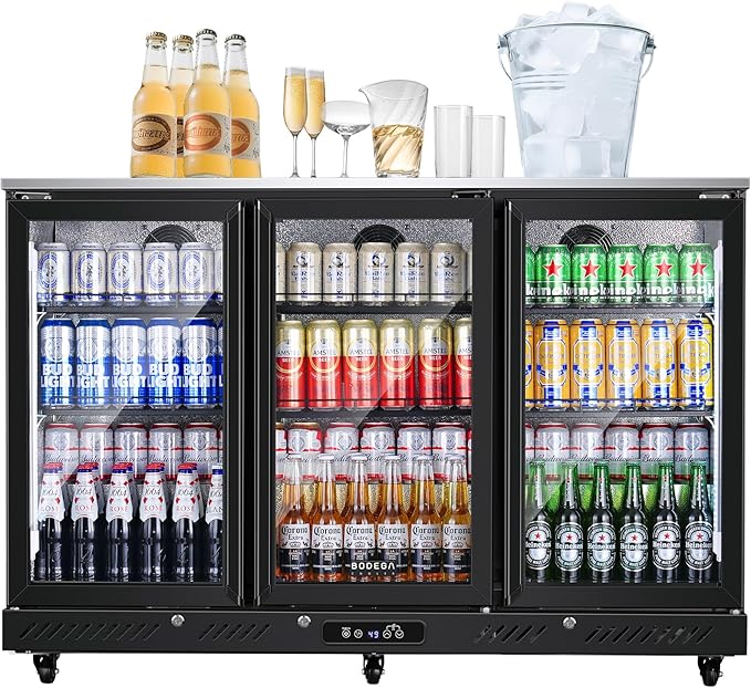 BODEGACOOLER Back Bar Cooler With 3 Glass Doors,Counter Height Beverage Refrigerator,12 Cu.Ft Commercial Display Bar Fridge with LED Lighting,21 inch Beverage Cooler for Beer,Soda Drinks,Wine