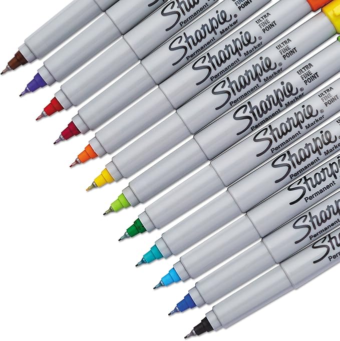Sharpie Permanent Markers Ultra Fine Point Assorted Colors 12 Count