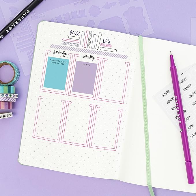 PAPERAGE Dotted Journal Notebook, (Black), 160 Pages, Medium 5.6 in x 8 in - 100 GSM Thick Paper – Hardcover Journaling Notebook for Work, School & Bullet Journaling