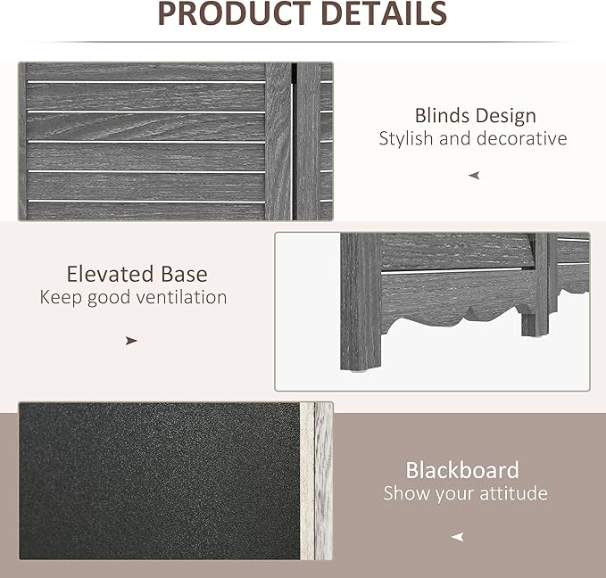 NicBex Room Divider 4 Panel Room Dividers with Black Boards Partition Room Dividers and Folding Privacy Screens 5.5 FT Wall Divider for Home, Office, Room Separation,63.75"W x 0.75"D x 67.75"H,Gray