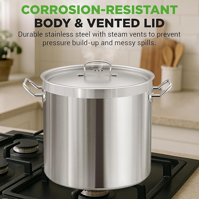 Nutrichef Stainless Steel Cookware Stockpot, 40 Quart Heavy Duty Induction Soup Pot With Stainless Steel Lid And Strong Riveted Handles, Even Heat Distribution, Compatible With Most Cooktops