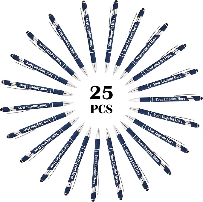 Up to 500 Pcs Custom Pens Bulk | Rainbow of Colors | Soft-Touch Metal Black Ink Personalized with Name or Message (Dark Blue, 25)