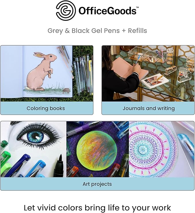 OfficeGoods Multicolor Gel Pens with Refills – Adult Coloring Journaling Art – Medium 0.8-1.0mm Tips – Non-Toxic Gel Pens Set – Quick Dry Smudge-Free 12 Pack Colors
