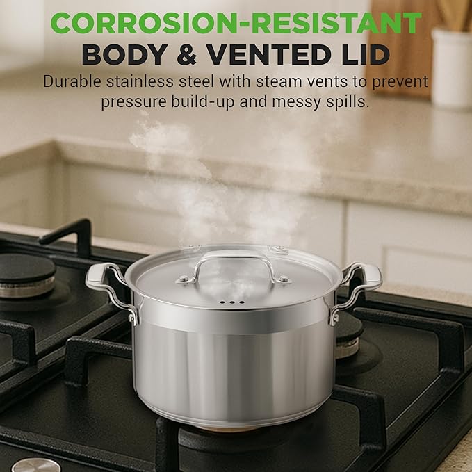 NutriChef 5-Quart Stainless Steel Stockpot with Lid- 18/8 Food Grade Heavy Duty Inox Large Stock Pot for Stew, Soup, Works w/ Induction