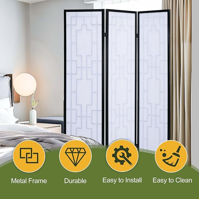 NicBex Room Divider 3 Panel Room Dividers with Geometric Lattice Design Partition Room Dividers and Folding Privacy Screens Wall Divider for Office, Room Separation,70" W x 0.8" D x 70.3" H, Black