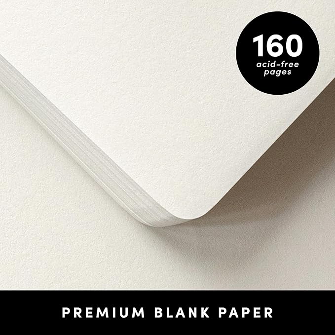 PAPERAGE Blank Journal Notebook, (Black), 160 Pages, Medium 5.6 in x 8 in - 100 GSM Thick Paper – Hardcover Journaling Notebook for Work, School, Note Taking or Sketching