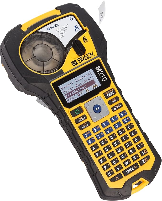 Brady M210 Portable Label Printer with Rubber Bumpers, Multi-Line Print, 6 to 40 Point Font & Authentic (M21-375-595-WT) All-Weather Vinyl Label for Indoor/Outdoor ID, Lab and Equipment Labeling