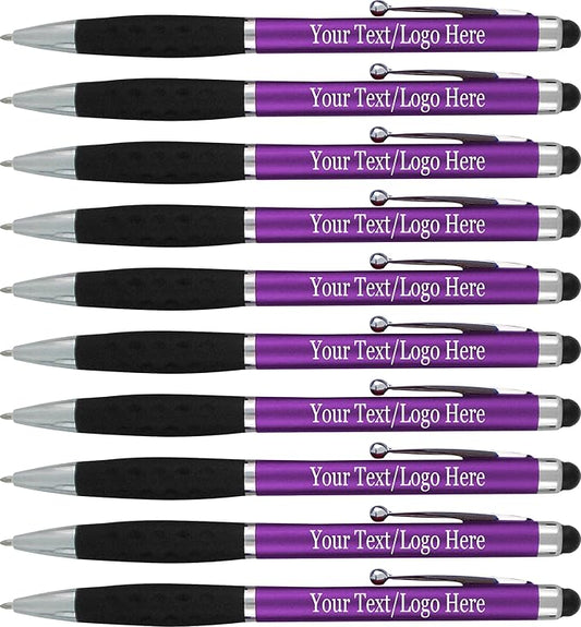 Personalized Stylus Pens With your Custom Logo or Text-600 Pack Bulk-for Businesses, Parties, and Events, 2 in 1 Ballpoint Pen & Stylus for Touchscreen Devices, Purple Barrel, Black Ink