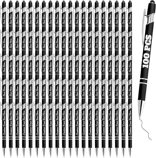 Personalized Pens Bulk 100 with Name Custom Engraving Ballpoint Pens with Stylus Tip Customized Smooth Writing Pens Personalized Gifts for Anniversary Birthday or Graduation(Black,Black Ink)