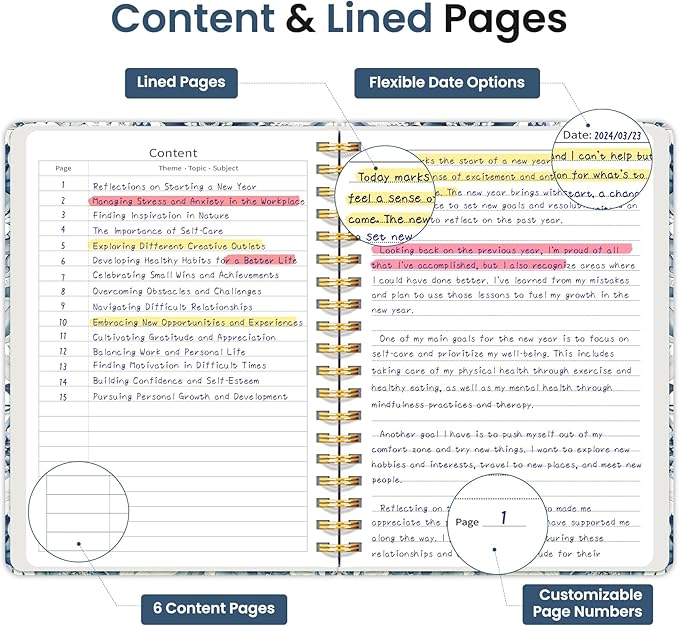 Lined Spiral Notebook Journal for Work, 300 Pages Thick B5 (7.1"x10") College Ruled Journal for Women & Writing, Hardcover Notebook for Note Taking, Perfect for Office Home School, Blue Floral