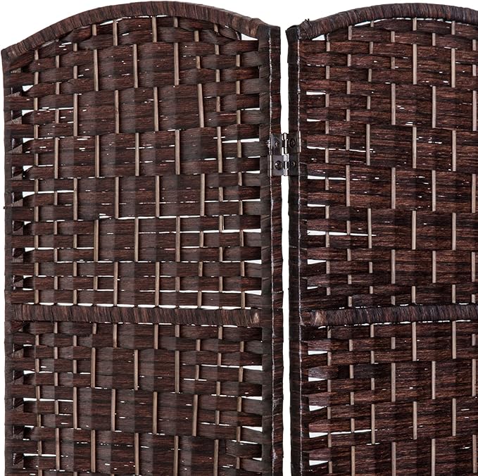 HOMCOM Room Divider, 3 Panel Folding Privacy Screen, 6FT Tall Portable Wicker Weave Partition Wall Divider for Bedroom, Home Office, Brown