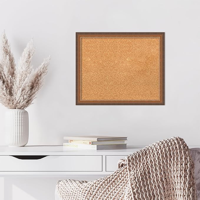 Amanti Art Natural Cork Board for Wall, 18x22 Vision Board with Bronze Frame, Small Corkboard Office Decor for Home Organization, Modern Corkboard Pinboard to Display Items for Home Organization in