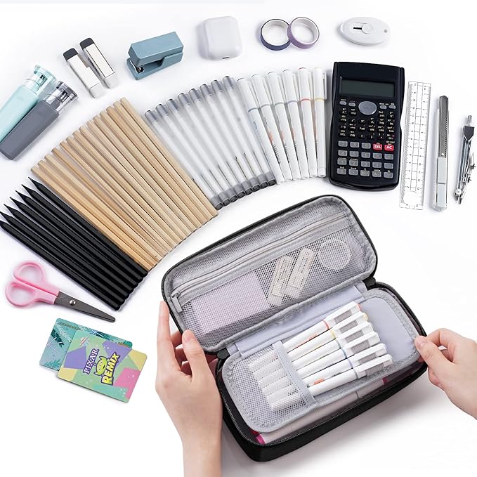 WEMATE Pencil Case, Large Storage Organizer for Stationery, Back - to - School Essential, Teacher Must - have, Big Pencil Pouch, Marker Case School Supplies for College & High School
