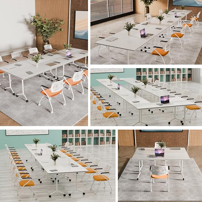 Conference Table, Folding Conference Tables for 2-20 People, Modern Conference Room Table with Wheels, Super Sturdy Large Rectangle Mobile Meeting Seminar Tables for Office (6PCS 47.2in)