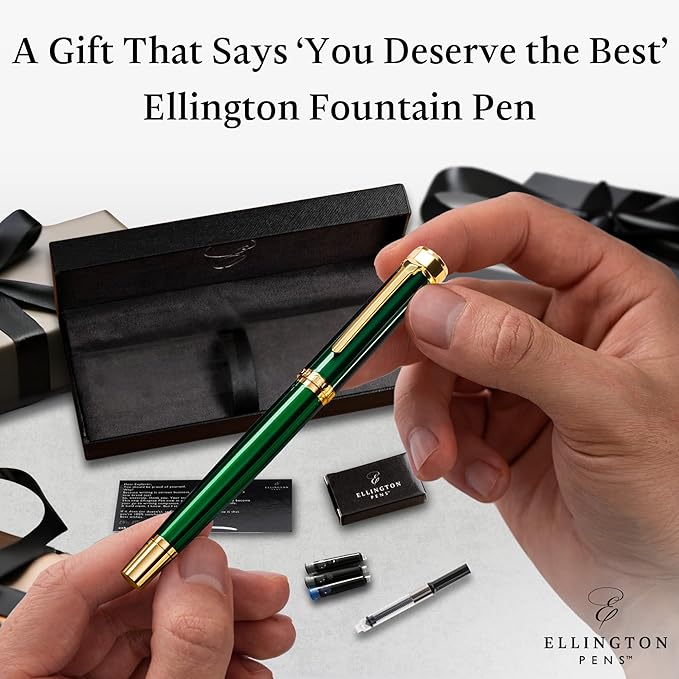 Luxury Fountain Pen Set- Fountain Pens for Writing - Smooth Medium Nib - Includes Refillable Ink Converter, 3 Ink Cartridges [Black & Blue], Gift Box - Elegant Calligraphy