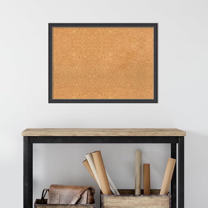 Amanti Art Natural Cork Board for Wall, 22x30 Vision Board with Black Wood Frame, Medium Corkboard Office Decor for Home Organization, Traditional Corkboard Pinboard to display items for home