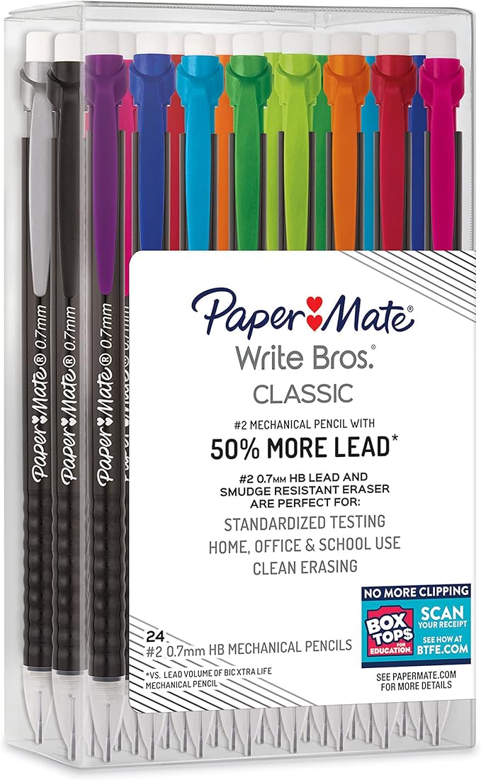 Paper Mate Mechanical Pencils 0.7mm Write Bros. Classic Number 2 Pencil Set Office Supplies Classroom Supplies Sketching Pencils Drafting Great for Standardized Testing 24 Count
