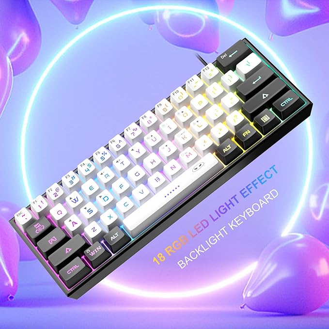 MageGee Mini 60% Gaming Keyboard, RGB Backlit 61 Key Ultra-Compact Keyboard, TS91 Ergonomic Waterproof Mechanical Feeling Office Computer Keyboard for PC, MAC, PS4, Xbox ONE Gamer(Black White)……