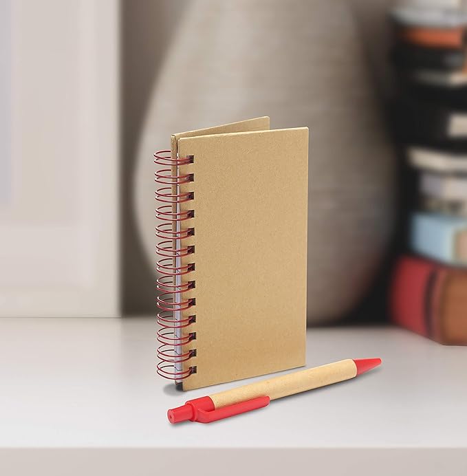 Mini Spiral Notebooks with Black Ink Pens Set of 10, Bulk Pack - Perfect for School, Office, Business, Home - Red