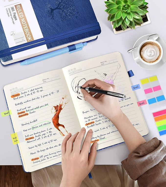 Lined Journal Notebook -365 Pages A5 Thick Journals for Writing Hardcover Leather Journal for Women Men, Daily Journal Notebook for Work, Note Taking, 100Gsm Lined Paper Teal 5.75" x 8.38"