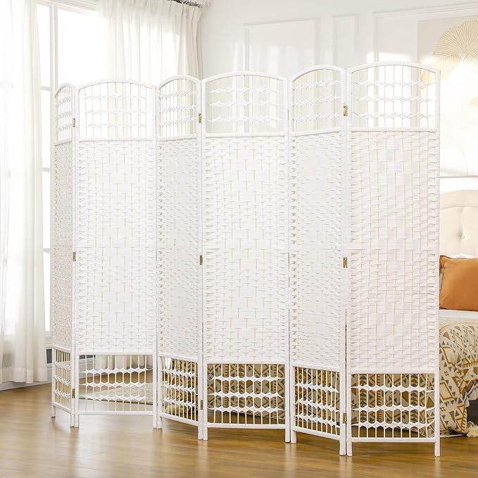 NicBex Room Divider 6 Panel Room Dividers with Woven Paper Design Partition Room Dividers and Folding Privacy Screens 5.6 FT Wall Divider for Office, Room Separation,94.5" W x 0.5" D x 67" H, White
