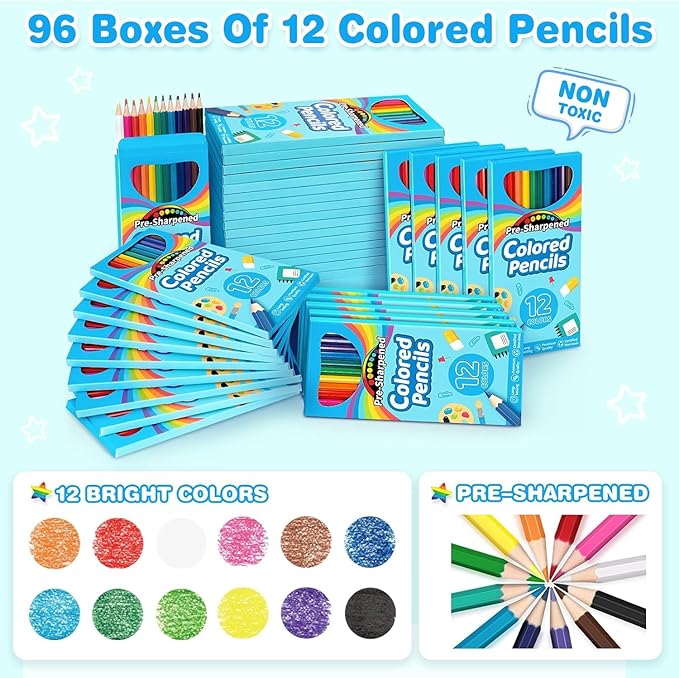 Jumlys 864 Count Colored Pencils Bulk, 72 Packs Pre-sharpened Coloring Pencils for Kids in 12 Colors, Bulk School Supplies for Teachers, Ideal Back to School Supplies & Classroom Prizes