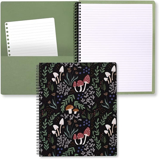 Steel Mill & Co Cute Large Spiral Notebook College Ruled, 11" x 9.5" with Durable Hardcover and 160 Lined Pages, Mushroom