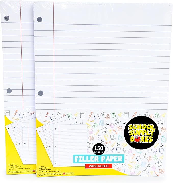 School Supply Boxes | Wide-Ruled Loose Leaf Paper | 24 Pack | 150 Sheets Per Pack, 3-Ring Binder Compatible
