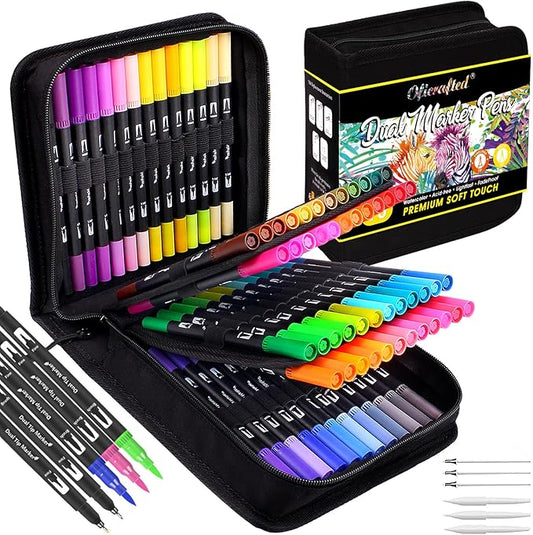 76 Colors Dual Tip Brush Pens with Brush Tip and Fine Tip for Artists Adult, Coloring Markers for Adult Coloring Books Professional Marker Set for Note Taking and Lettering