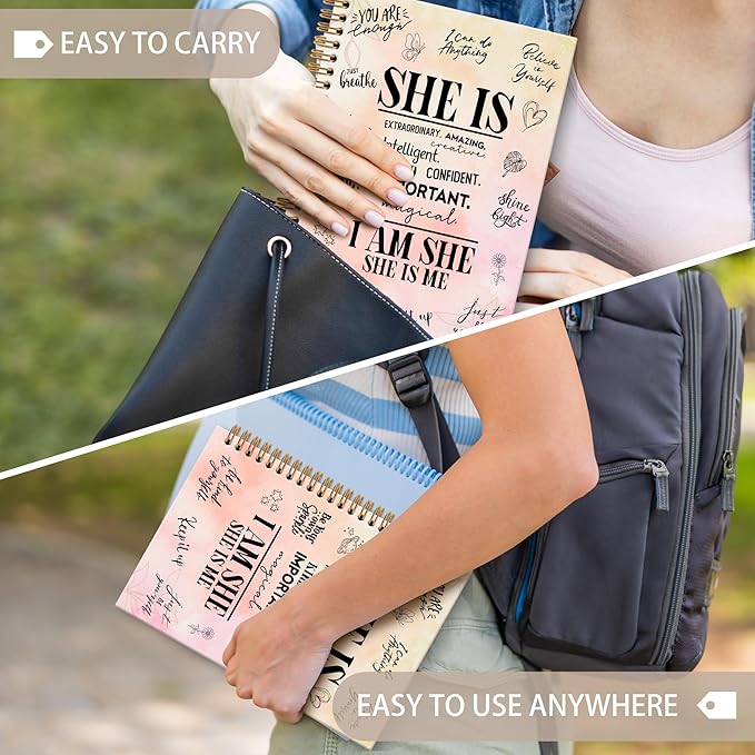 OINDADE Motivational Pink She is Notebook Journal, Self Care Pink Spiral Notebook, Self Love Motivational Notebooks Gifts for Women Girls, Positive Women Gifts School Office Supplies, 6x8.2In