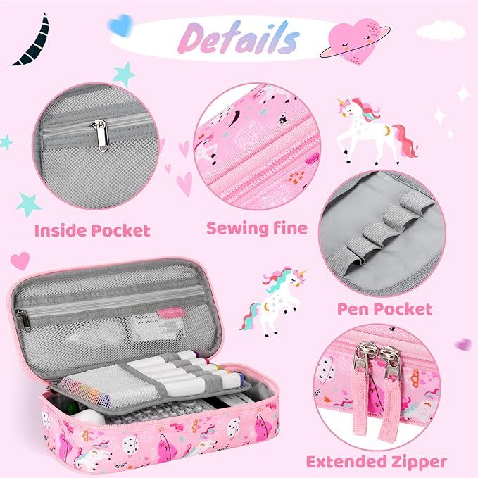 Choco Mocha Unicorn Pencil Case for Girls, Soft Pencil Case Kids Pencils Pouch for Kindergarten Girls, Pink