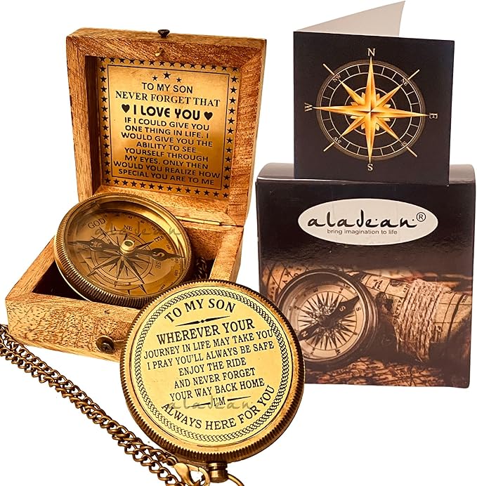 Gift for Son from Mom Dad | Engraved Compass 2" - Father to Son Gifts, Mom to Son Gifts for Graduation 2025, Birthday Baptism Confirmation Communion
