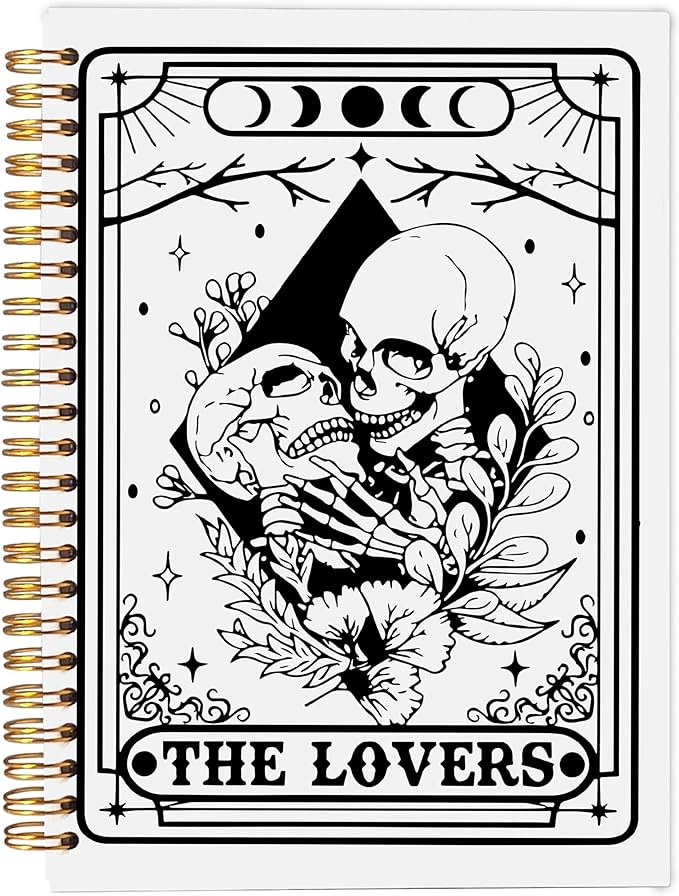 The Lovers Tarot Journal Notebook - Gothic Goth Skeleton Skull Notebook, Witchy Journal, Witchy Goth Gifts for Women, Moon Phase Journal, Gothic Office Supplies, Spiral Notebook 5.5x8.3