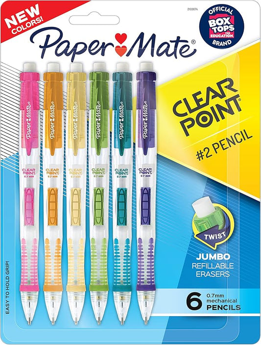 Paper Mate Clearpoint Mechanical Pencils 0.7mm HB #2 Pencils Lead Office Supplies School Supplies Teacher Drawing Drafting Assorted Barrel Colors 6 Count