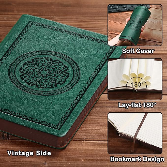 2025 Leather Vintage Journal Notebook,300 Pages,Leather Softcover Lined Journal Notebooks for Women Men,Notebook Journals for Writing Travel,Business,Office,5.7'' X 8.3'',Green