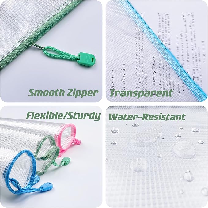 Oaimyy-16Pcs,5"x 7"- Mesh Zipper Pouch Document Folders Bag Plastic Zip File Folders for Office Supplies, Travel,Puzzles Games Organizing Storage Bags Multicolor