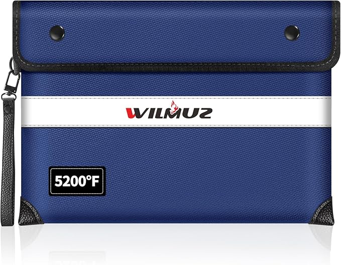 Fireproof Money Bag for Cash 11"x7.7",Upgraded 5200℉ Insulated Water Fire Proof Pouch with Water-resistant Zipper,Fireproof Envelopes for Important Documents,Valuables (Blue)