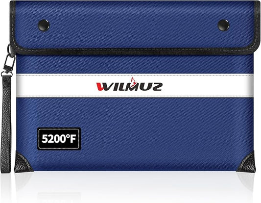 Fireproof Money Bag for Cash 11"x7.7",Upgraded 5200℉ Insulated Water Fire Proof Pouch with Water-resistant Zipper,Fireproof Envelopes for Important Documents,Valuables (Blue)