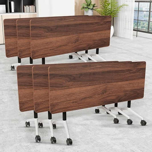 Folding Conference Room Table, Modern Conference Tables with Wheels, Large Rectangular Mobile Training Tables for Office Classroom, Foldable Modular Boardroom Seminar Table (6pack L55.1in)