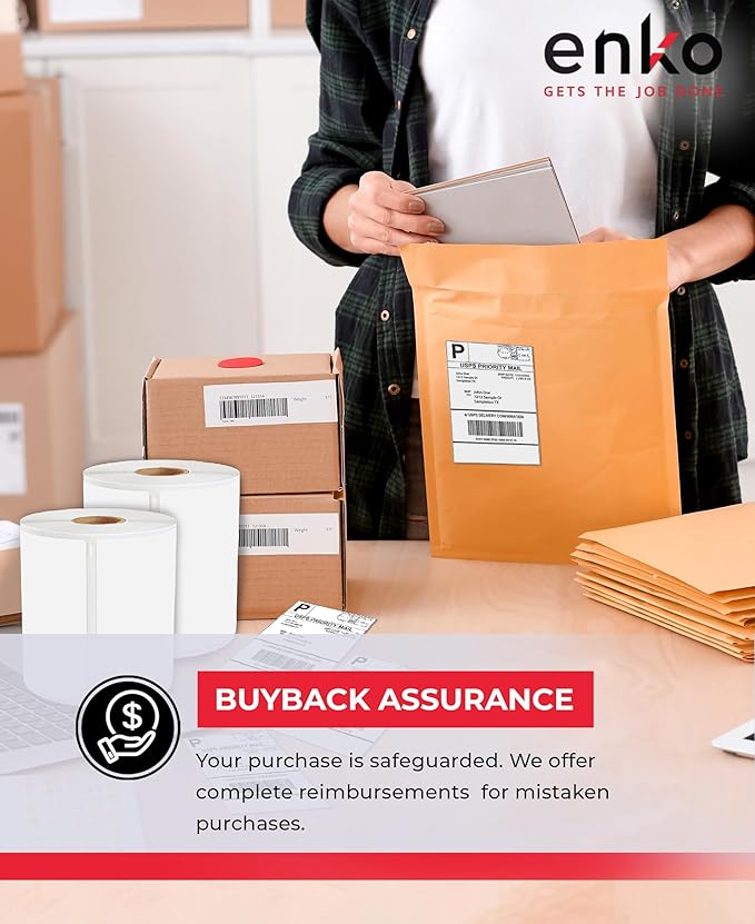 enKo Compatible Zebra 4x6 Label and Dymo Labels 1744907 - (4" x 6") Blank White Address and Shipping Labels for Dymo Labelwriter 4XL Shipping, Zebra & Desktop Direct Thermal Printers (10 Rolls, 2200)