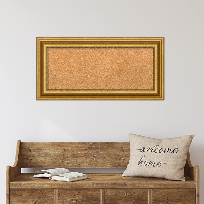 Amanti Art Natural Cork Board for Wall, 18x36 Vision Board with Gold Frame, Medium Corkboard Office Decor for Home Organization, Traditional Corkboard Pinboard to display items for home organization